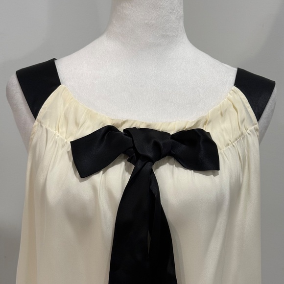 RSVP By Talbots Silk Sleeveless Top with Bow Ivory/Black Size Medium Petite - Picture 3 of 13